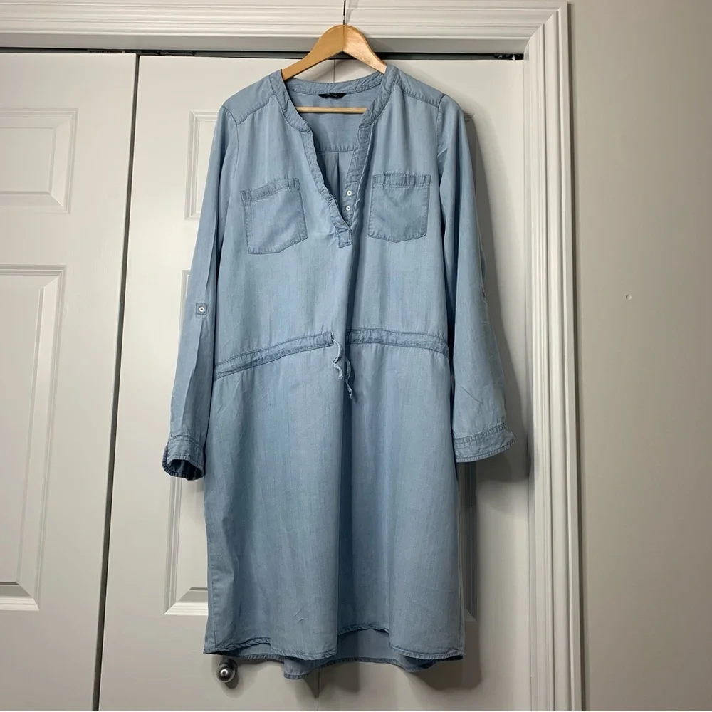 Reitmans Light Blue Denim Look Long Sleeve shirt Dress Women’s Size XXL - Picture 1 of 15